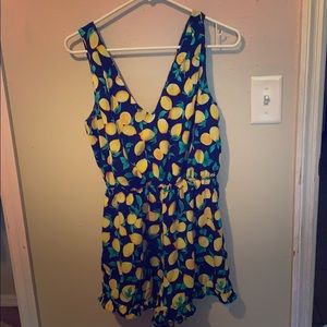 Navy blue with lemon print romper